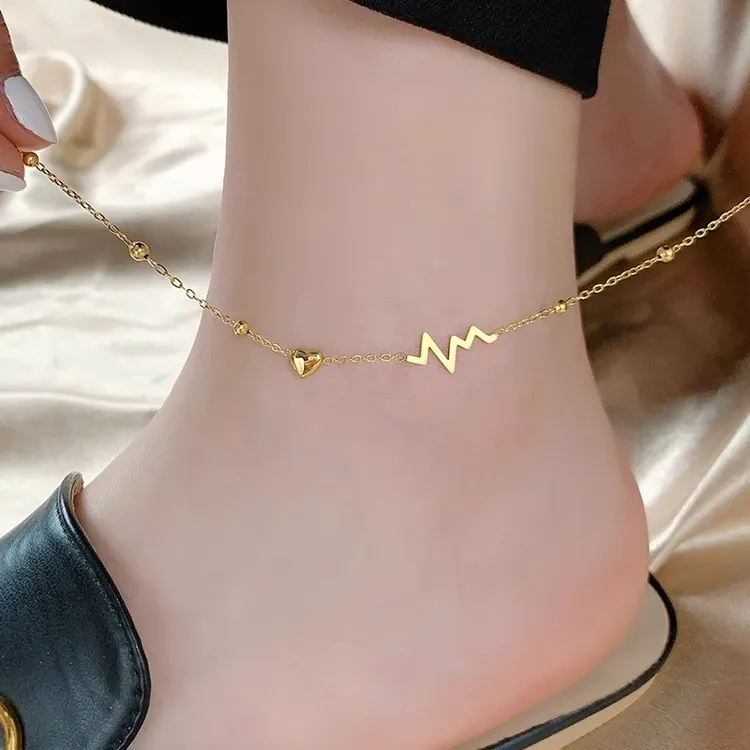 钛钢脚链 爱心心跳脚链女2025新款小众精致高级感足链钛钢不掉色