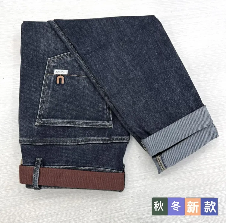 7580秋冬新款修身小直筒牛仔长裤重蓝灰色面料柔软舒适高弹力