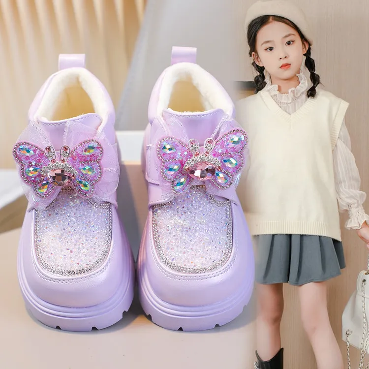 女童靴子秋冬2025新款时尚儿童马丁靴中大童小女孩加绒公主皮短靴