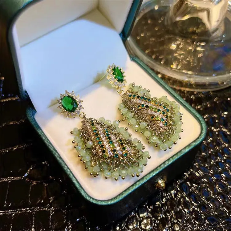 铜合金仿水晶耳饰 紫色水滴耳环女走秀礼服超闪高级感精致耳饰品