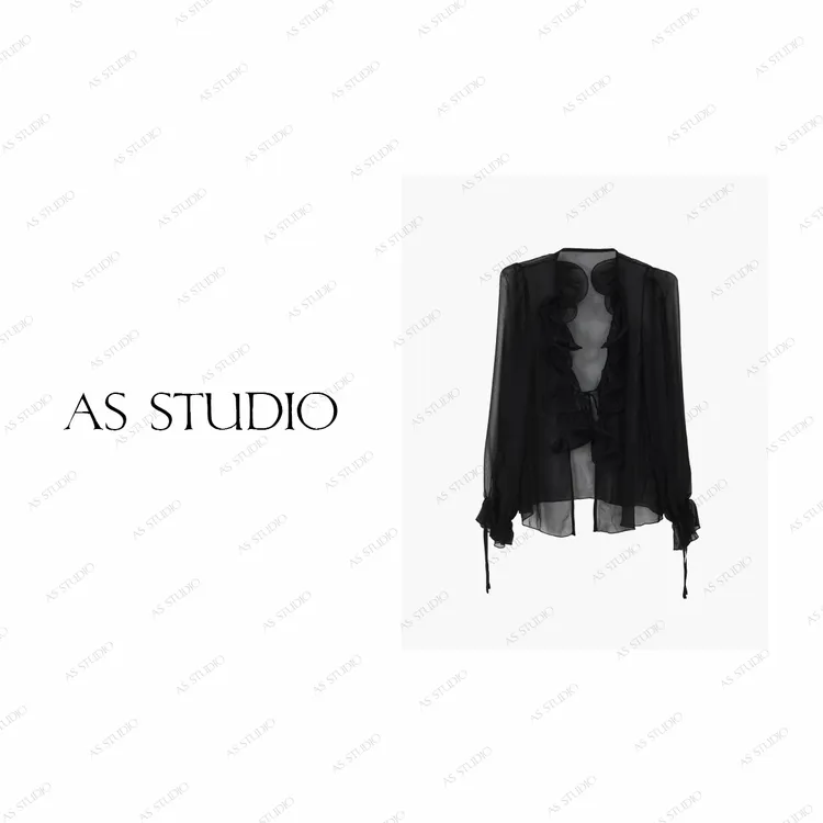 【AS荷塘月】25新真丝乔其纱法式浪漫泡泡袖性感上衣AS25XCS02033