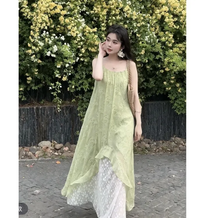 大只定制薄荷疏影 新款高级感显瘦气质不规则连衣裙初恋法式小众
