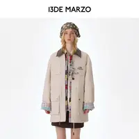 13DE MARZO 2025秋冬新款拼格派克服收腰中长款夹棉外套专柜同款