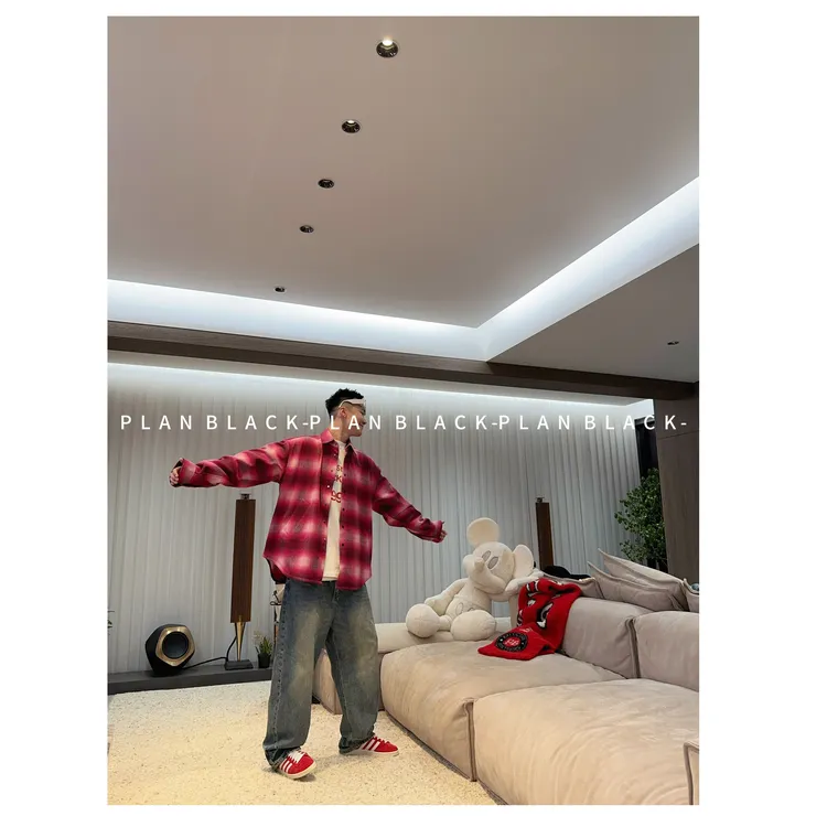 RICH陈发财【渐变格纹】玫粉色的脱颖而出！情侣格子衬衫外搭6682