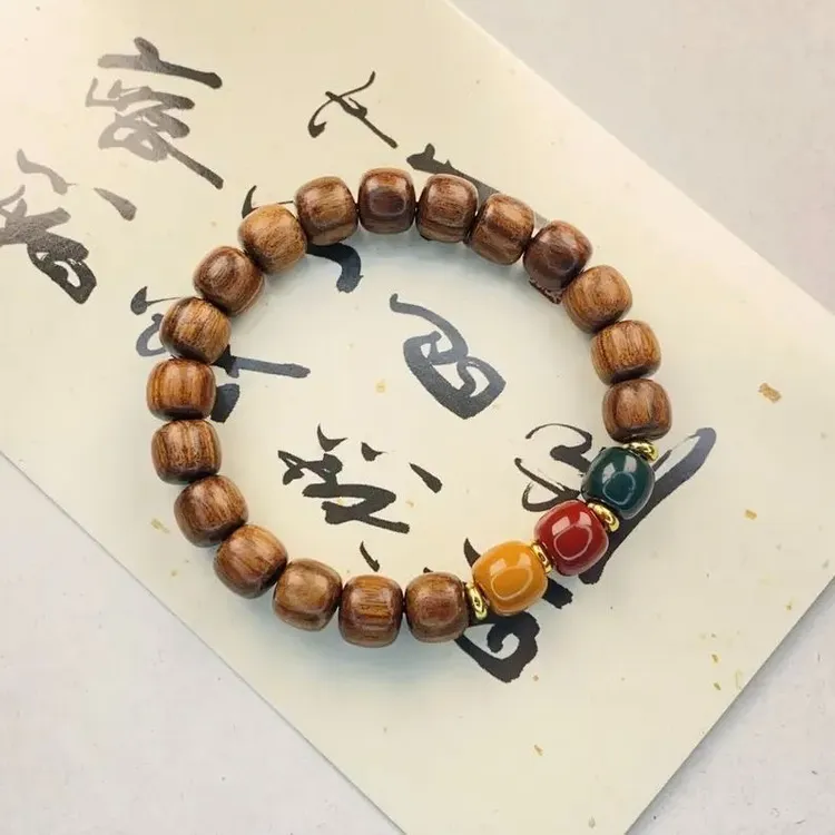 非金属木质手链 木质手串复古三色珠子新中式民族风简约手串百搭