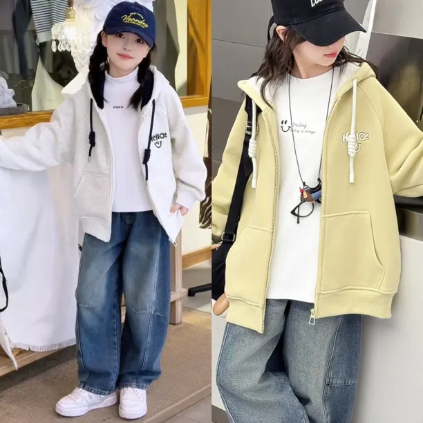 女童冬款加绒外套2025新款儿童冬季休闲拉链衫中大童女孩洋气休闲