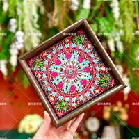 【两个装】波西米亚红复古方形托盘茶盘桌面茶几摆件收纳盒置物盘