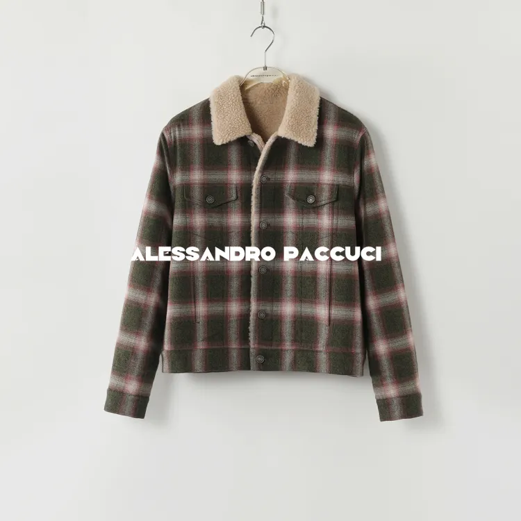 AP洛哥44170WT【记事本】棉格子翻领羊羔毛内里时尚保暖外套2024冬