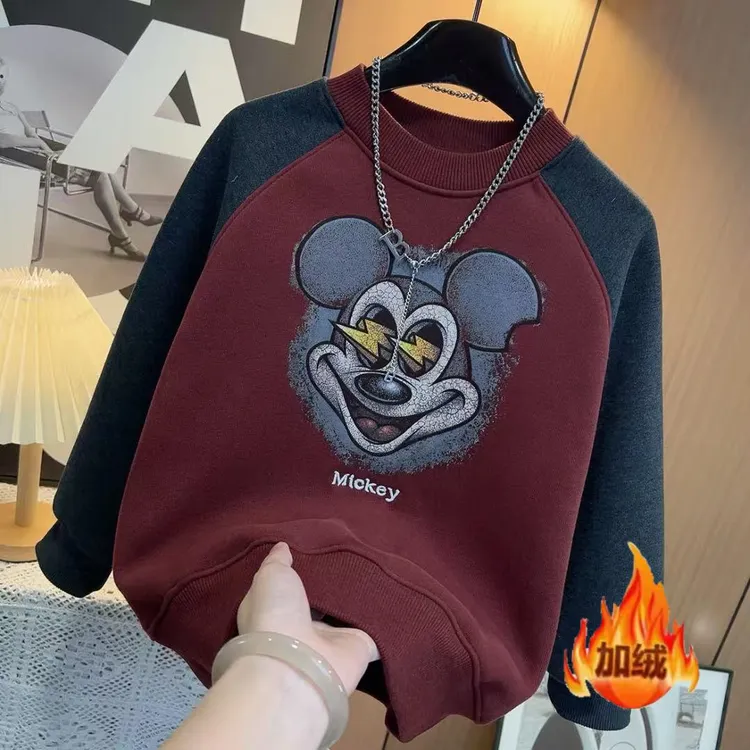 【加绒】~男童2025新款帅气米奇中大童加厚宽松卫衣S11053