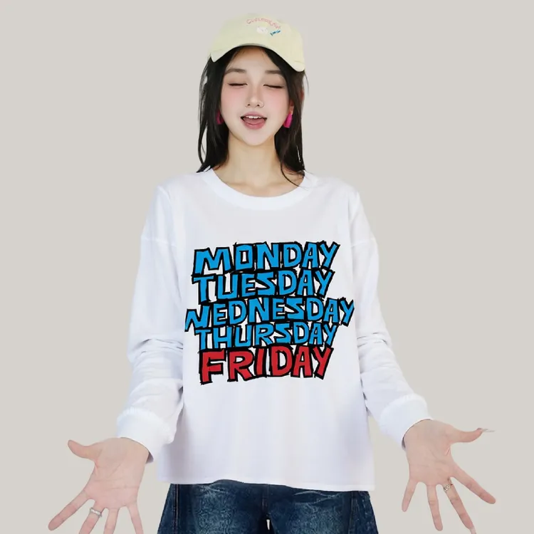 简约字母宽松百搭印花初秋长袖T恤纯棉男女情侣休闲宽松圆领