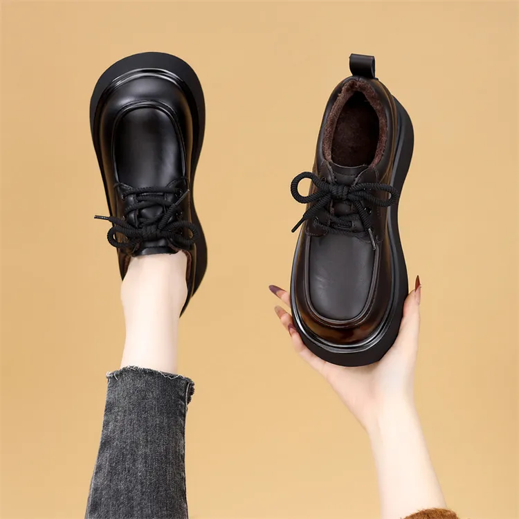 时尚百搭厚底乐福鞋女2025秋冬新款加绒舒适软底不累脚单鞋大码41