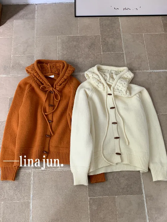 9.20《南瓜车》秋冬季新款韩系高级感连帽抽绳宽松软糯开衫毛衣外套