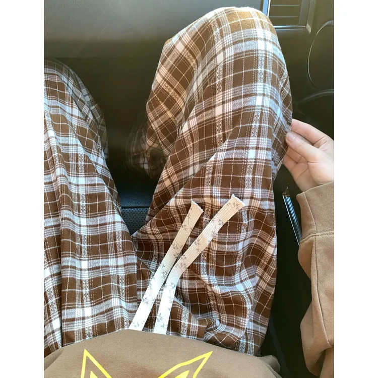 美式复古格子裤男款夏季痞帅慵懒风裤子百搭宽松直筒阔腿休闲长裤