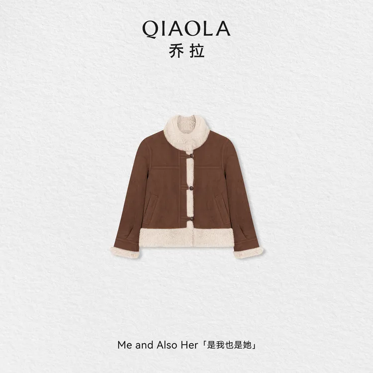QIAOLA/乔拉【流星熔岩】秋冬仿麂皮毛绒翻领短款外套