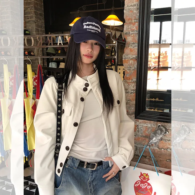 白色美式复古短款外套女2025年秋季新款设计感休闲风短款机车夹克