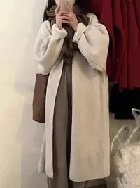 秋冬款慵懒风高级感显瘦过膝宽松加厚针织大衣中长款外套0537