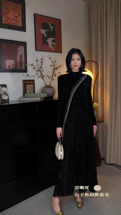 【01】2025秋季新款气质时尚连衣裙丝绒重工高端两件套裙