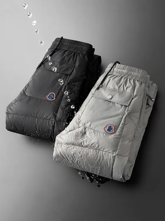 2025冬季新款时尚撞色拼接织带加厚白鸭绒户外外穿小脚休闲羽绒裤