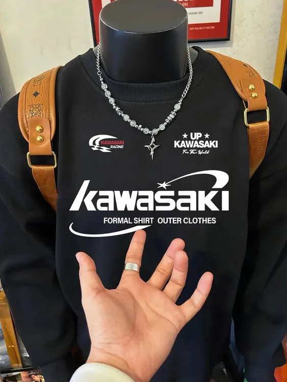 美式潮牌机车风圆领卫衣男个性长袖打底衫秋冬宽松休闲加绒上衣