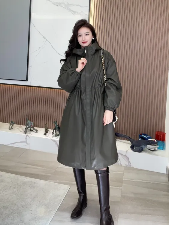 冬款宽松气质百搭小斗篷风衣纯色皮羽绒服女-26033