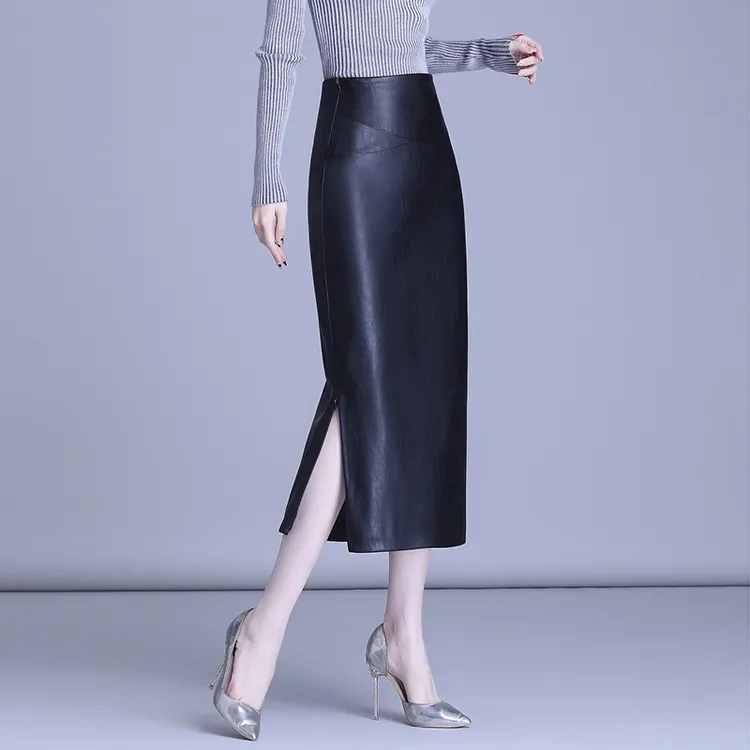 海宁真皮皮裙女秋冬新款中长款包臀裙高腰显瘦绵羊皮百搭半身裙子