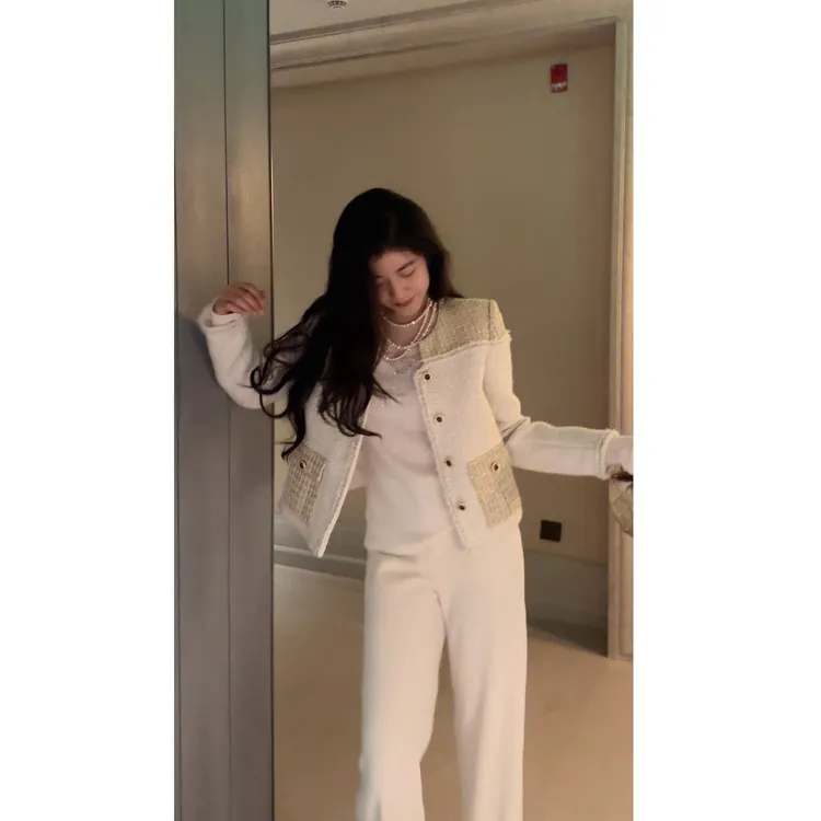 N.COU妮蔻25秋新款设计感花呢拼接优雅气质小香风短款外套DY51673