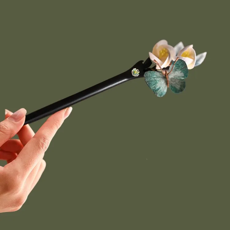 国风汉服发饰蚕丝手工绒花发夹新中式古风汉服配饰发饰绒花发簪