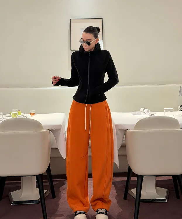 加绒加厚两穿弯刀运动裤秋冬宽松卫裤直筒休闲阔腿束