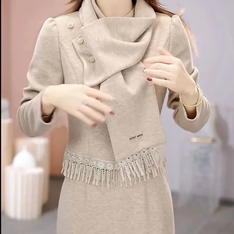 C634麦尔绒简约简单显白秋冬新款礼服裙2025冬季新款修身遮肉裙