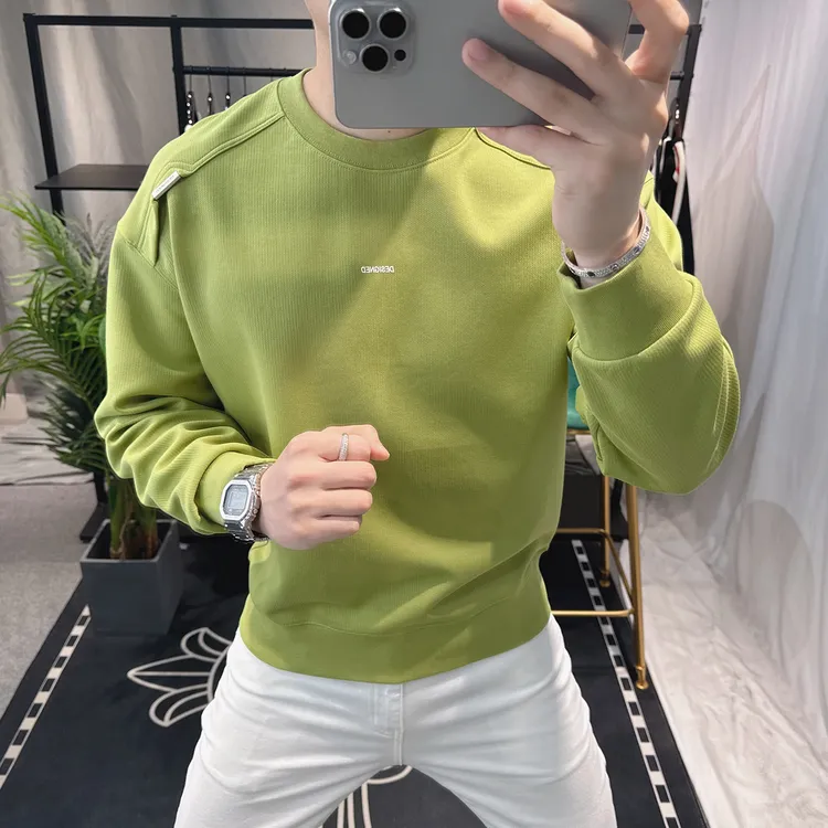 欧洲站高级感秋季卫衣男2025新款个性绿色时尚宽松圆领小众男装潮