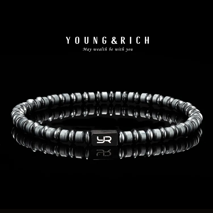 不锈钢磁石手链 YOUNG&RICH手工赤铁矿串珠手链，男士时尚首饰配件
