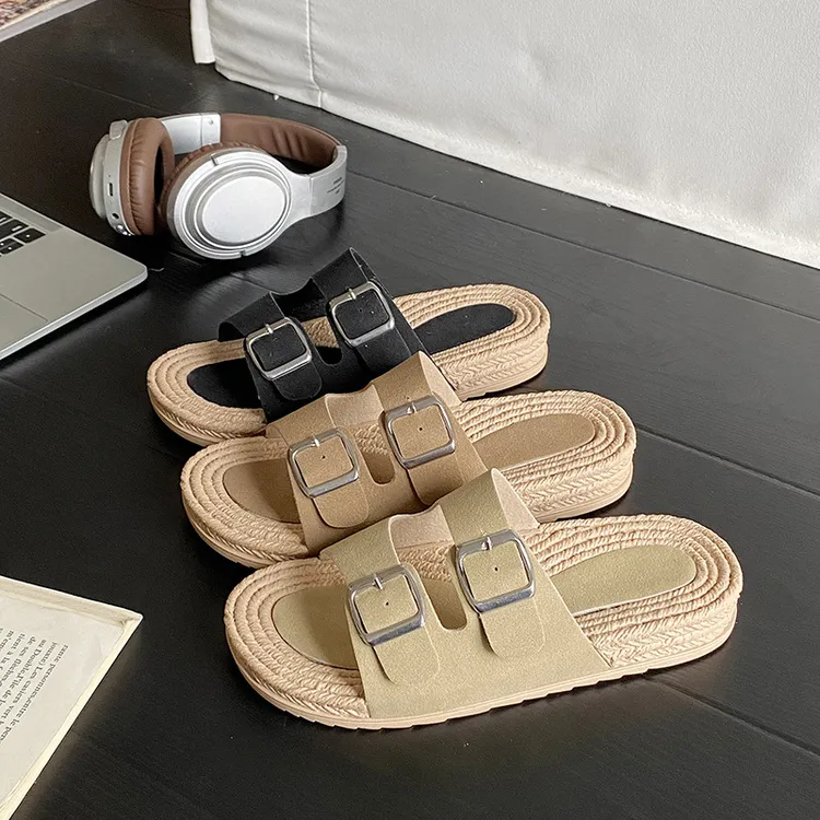跨境搭扣拖鞋女夏季外穿2025新款爆款时尚麻绳防滑厚底女鞋外出