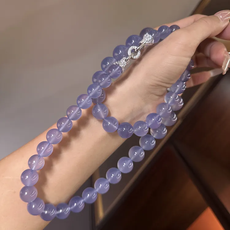 天然玛瑙玉髓原矿色大杨树蓝玛瑙塔链珠串项链独家毕业款