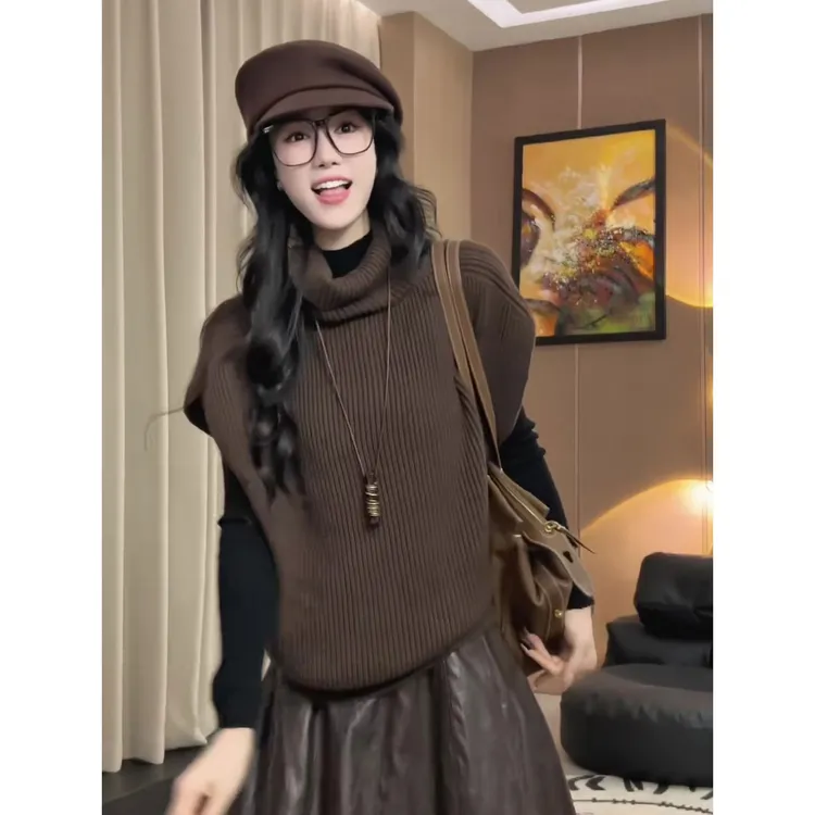 巨好看的堆堆高领背心马甲针织衫女秋冬外穿宽松慵懒风高级感上衣