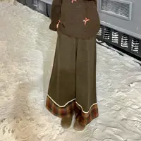 赵小小【西野暮色】99067 加绒加厚毛呢宽松显瘦垂感格子拼接阔腿裤
