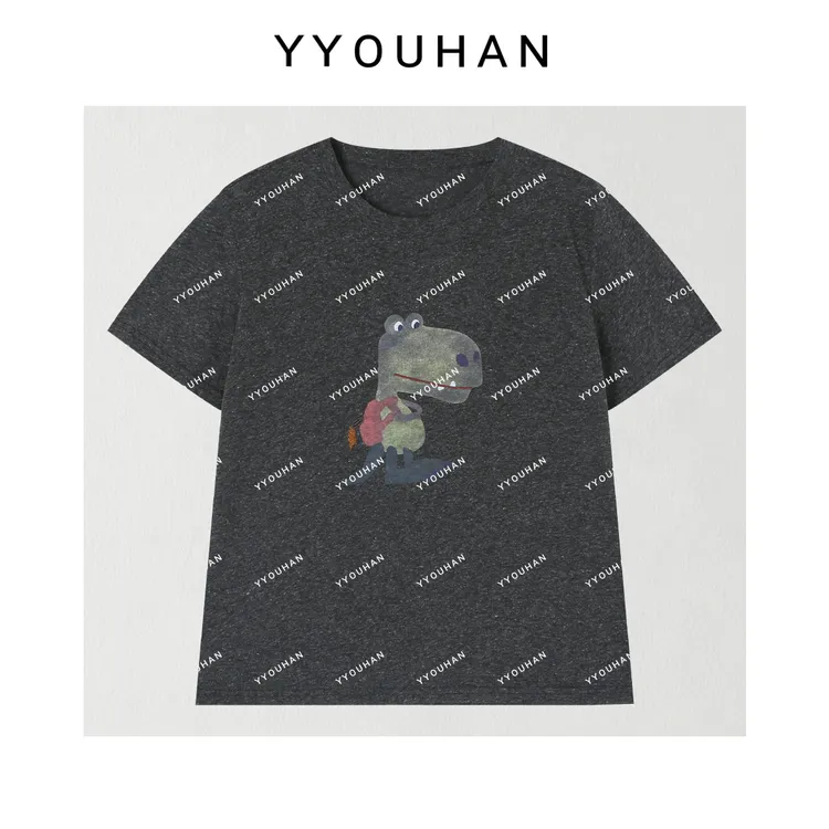 YYOUHAN 2025新款小众设计极简风显瘦百搭恐龙圆领T恤 2508C4842