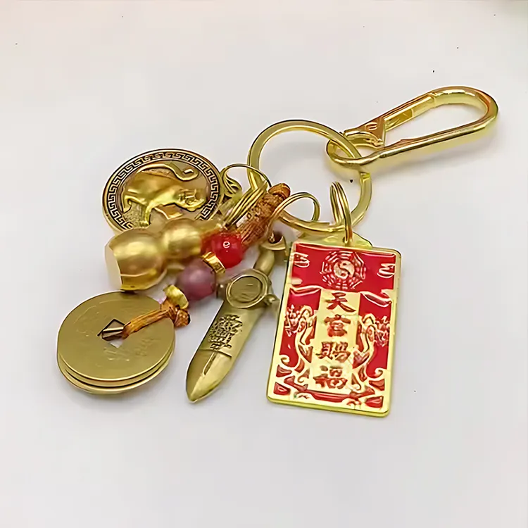 【先生推荐】黄铜葫芦十二生肖天官赐福福牌钥匙扣精致汽车钥匙扣
