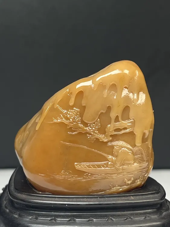 寿山中坂田黄石独钓寒江雪皮筋格丝田味+足74.9克4.8-4.8-3.1cm