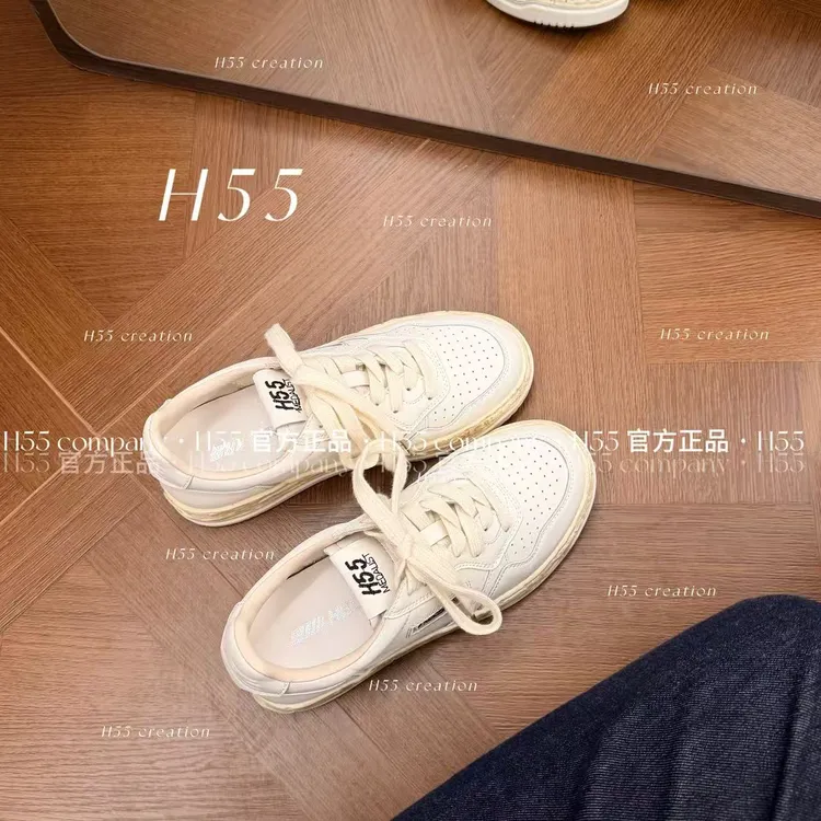 H55女鞋26ss/芝士奶油复古感做旧小白鞋5cm10-3151【HW】