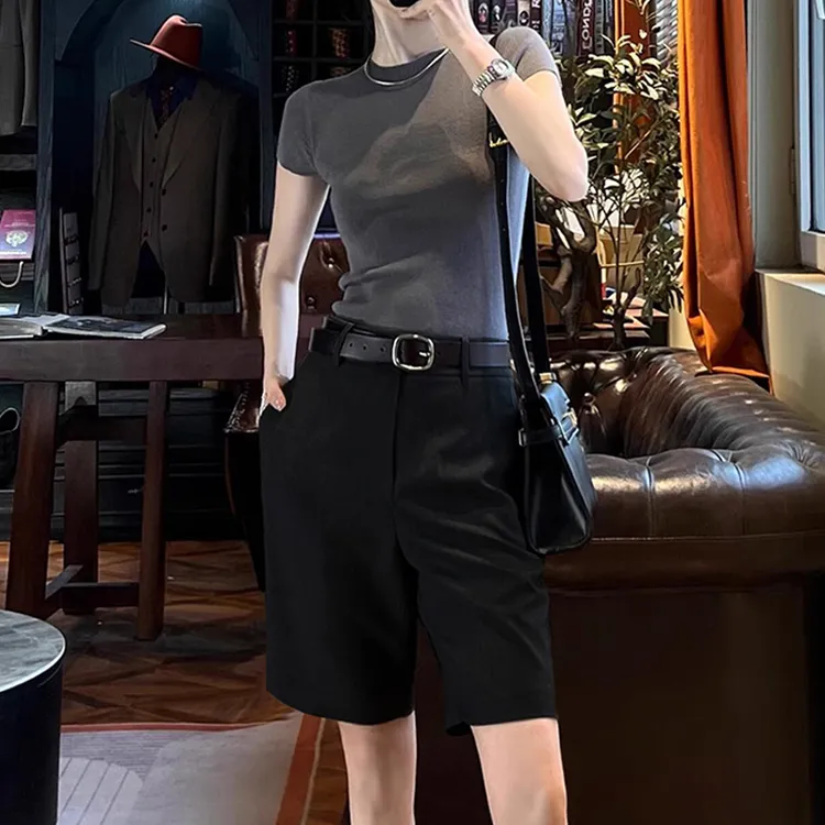 灰色毛呢五分裤秋冬休闲时尚高腰直筒外穿靴裤女款爆款2025新款