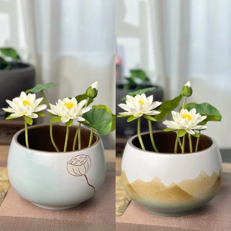 远山 莲蓬 碗莲花盆大口径无孔水培铜钱草一叶莲碗莲复古陶瓷鱼缸