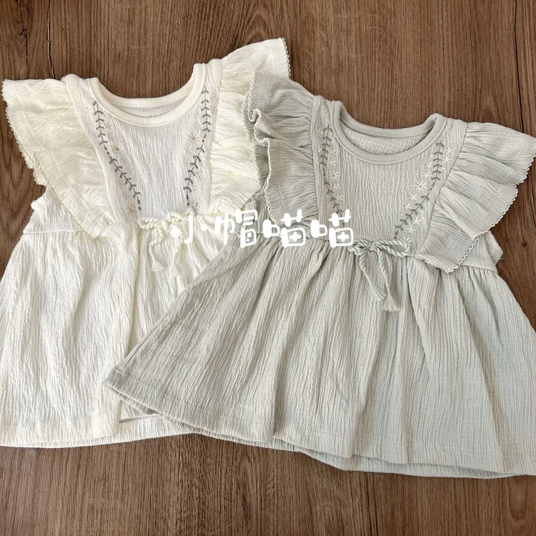 日单纯色刺绣上衣裙