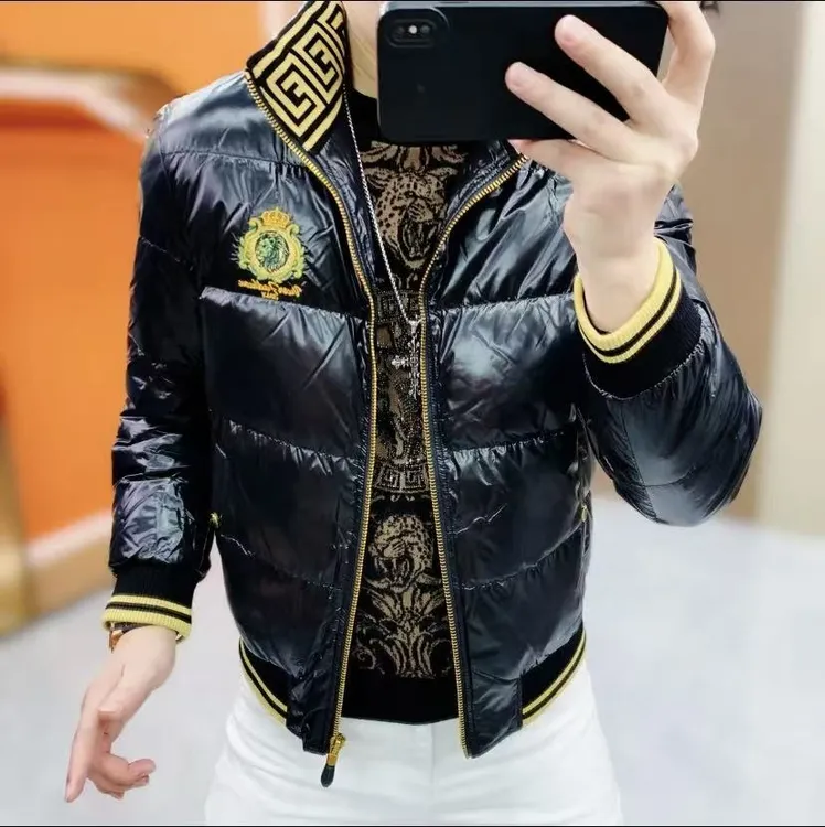 欧洲站 冬季新款男士轻奢潮流修身时尚潮牌立领刺绣狮子头羽绒服