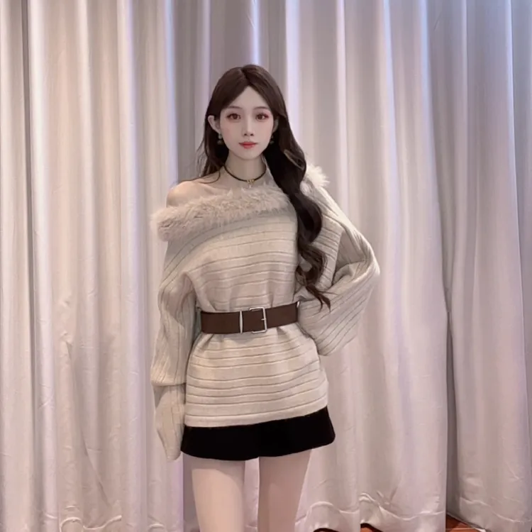 IEF/爱依服2025新款冬季时尚气质一字肩设计纯欲时尚蝙蝠衫上衣