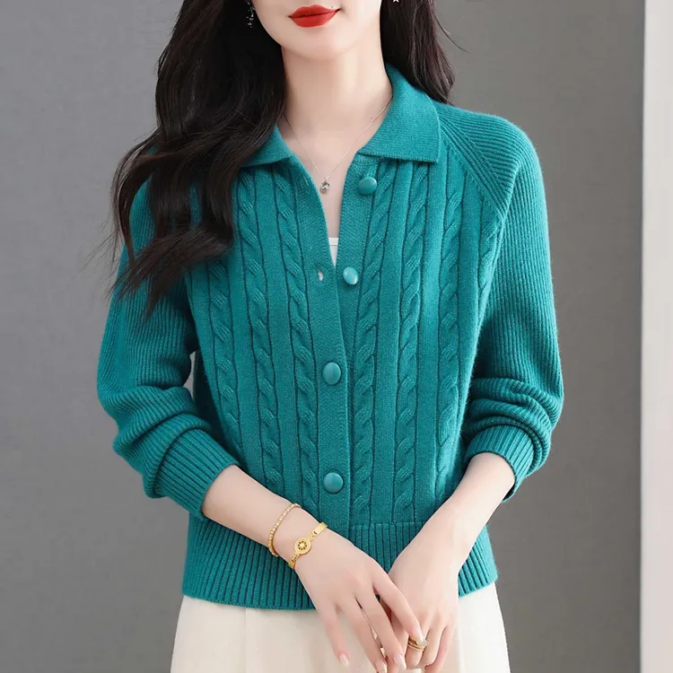 专柜同款翻领开衫针织外套女秋冬2025新款短款羊毛毛衣外搭宽松