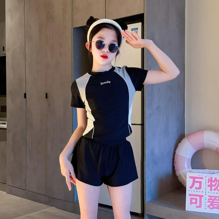 分体儿童泳衣专业训练游泳馆青少年女孩高级泳装女童中大童夏季潮