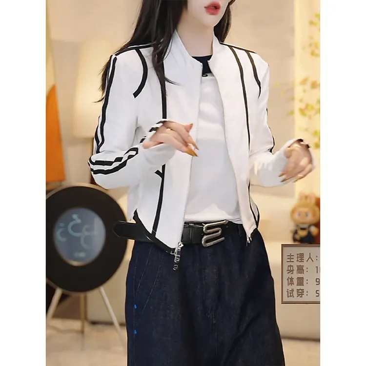 撞色长袖运动上衣2025秋季新款时尚设计感修身显瘦薄款拉链小外套