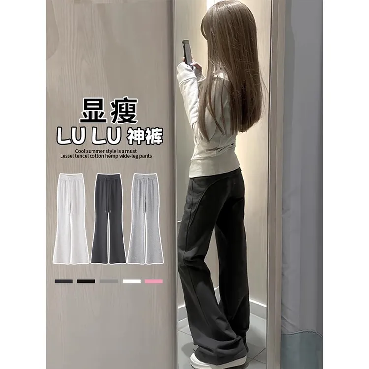 女童休闲裤子2025新款初中生秋季超好看微喇运动裤儿童时髦喇叭裤