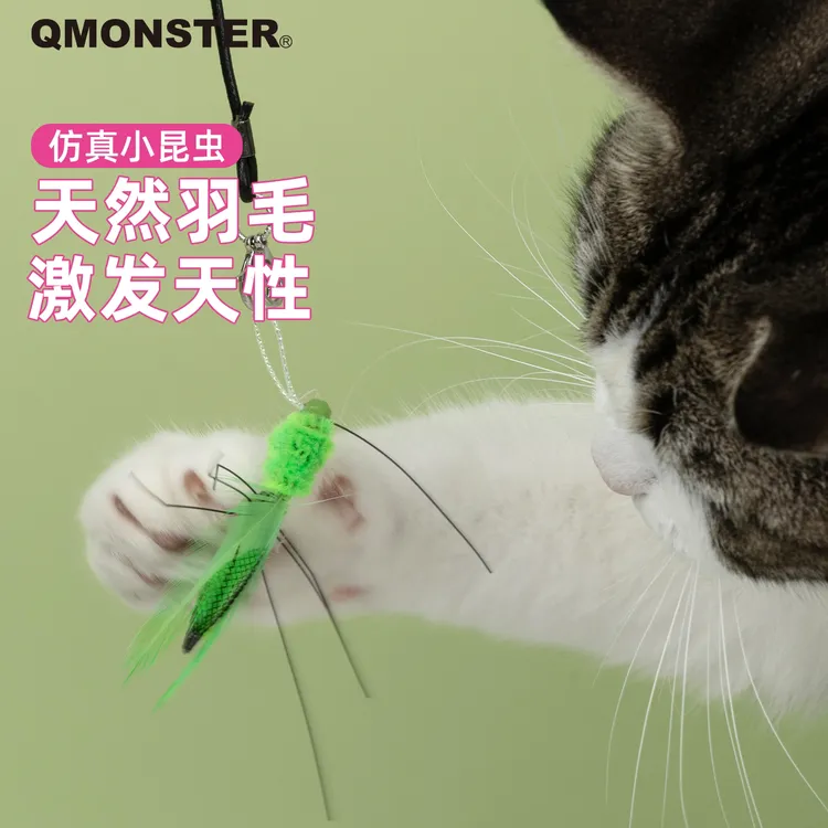QMONSTER【仿真昆虫】逗猫棒替换头带铃铛小飞虫苍蝇猫玩具