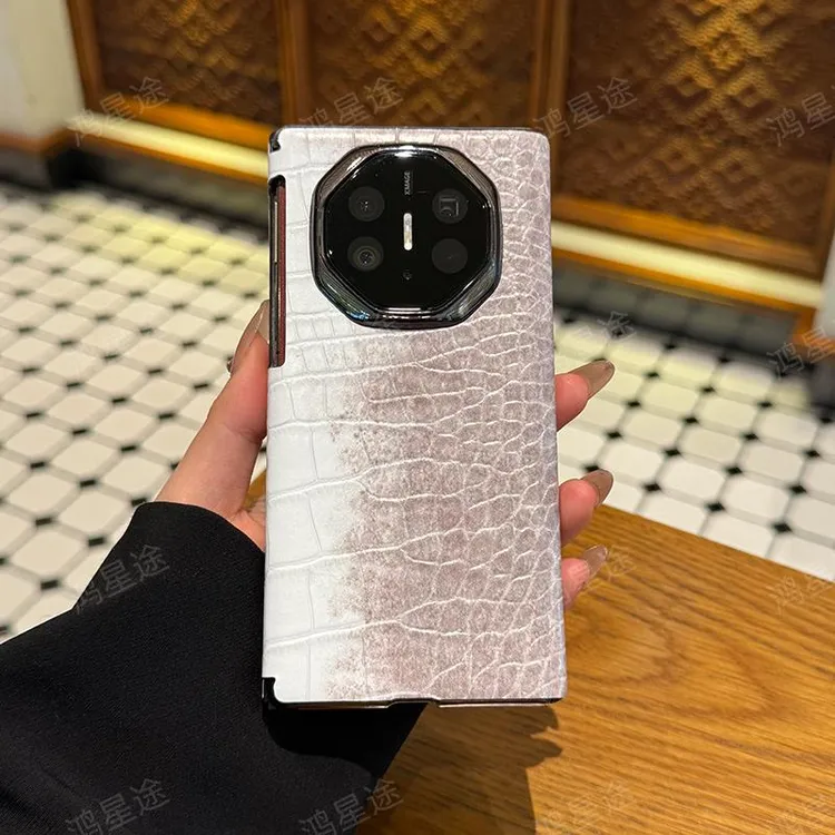 适用于华为matexts手机壳高端商务双中轴保护皮套磁吸中轴真皮蜥